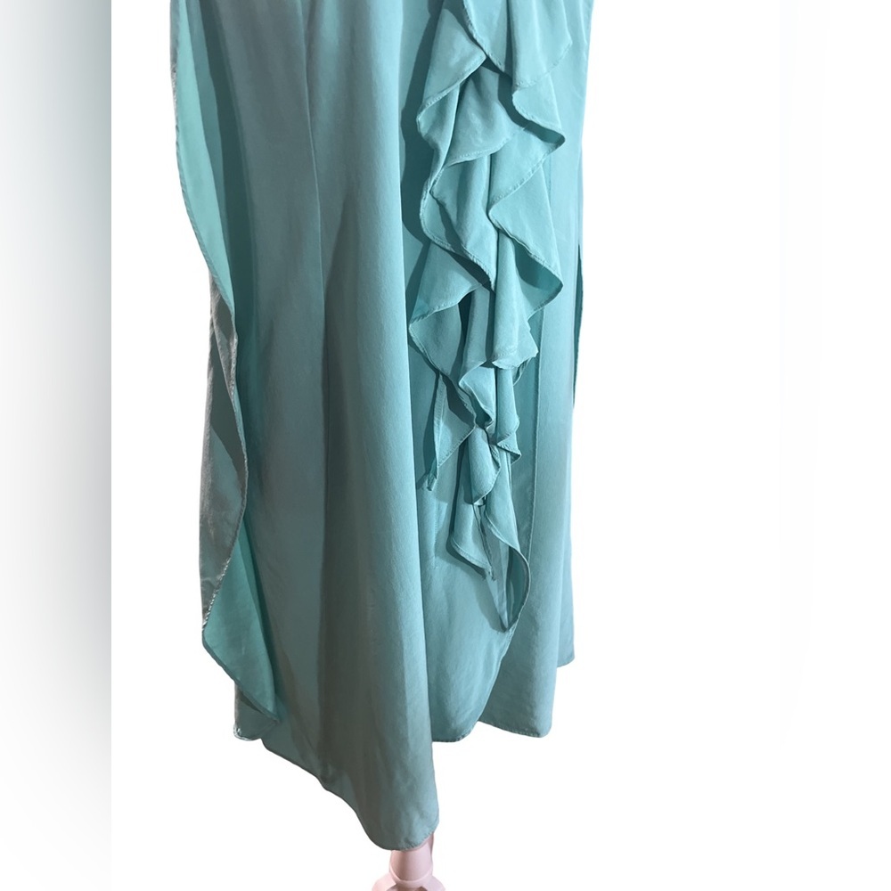 Ali Ro Green Flutter Sleeve Ruffled Light Teal Dress Size 6 - Picture 6 of 8